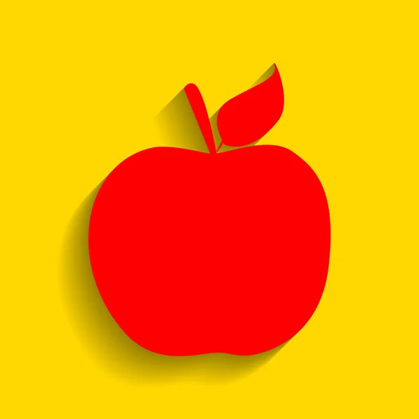 Apfelschild-Illustration. Vektor. rotes Symbol mit weichem Schatten auf goldenem Hintergrund. — Stockvektor