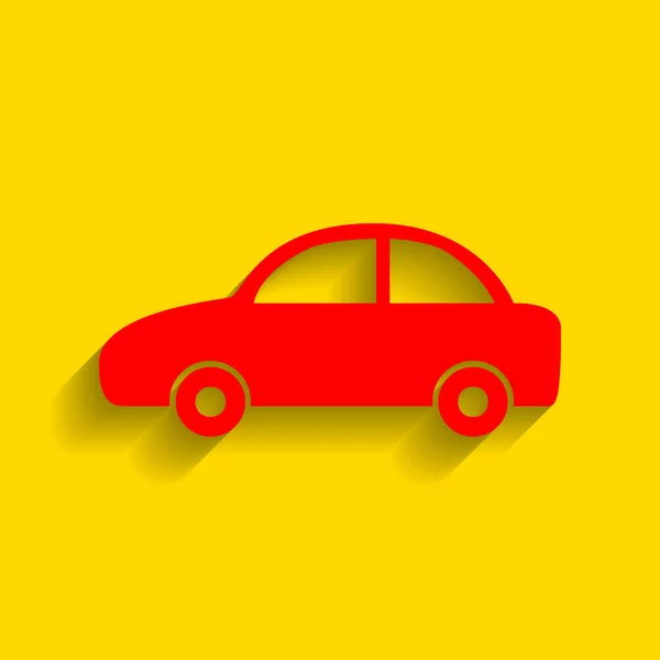車の記号の図。ベクトル。金色の背景にソフト シャドウの付いた赤いアイコン. — ストックベクタ