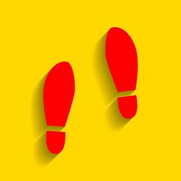 Выходные подошвы знак обуви. Вектор. Красный значок с мягкой тенью на золотом фоне . — стоковый вектор