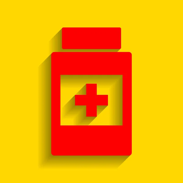 Signe du conteneur médical. Vecteur. Icône rouge avec ombre douce sur fond doré . — Image vectorielle