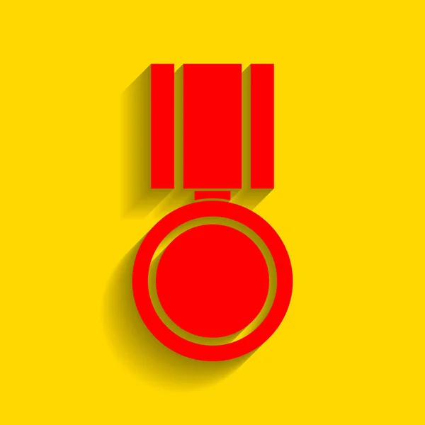 Illustration de signe de médaille. Vecteur. Icône rouge avec ombre douce sur fond doré . — Image vectorielle