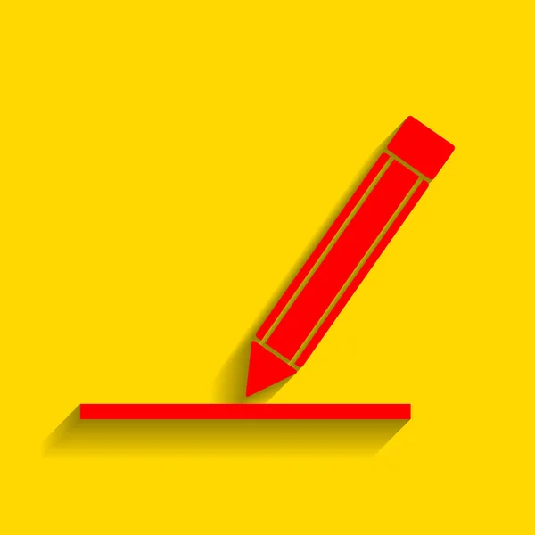 Tužka znamení ilustrace. Vektor. Červená ikona s měkký stín na zlaté pozadí. — Stockový vektor