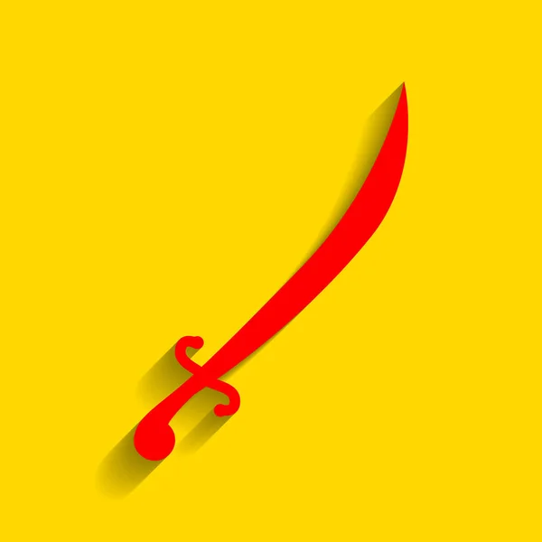 Απεικόνιση σημείου σπαθί. Διάνυσμα. Κόκκινο εικονίδιο με απαλή σκιά σε χρυσό φόντο. — Διανυσματικό Αρχείο