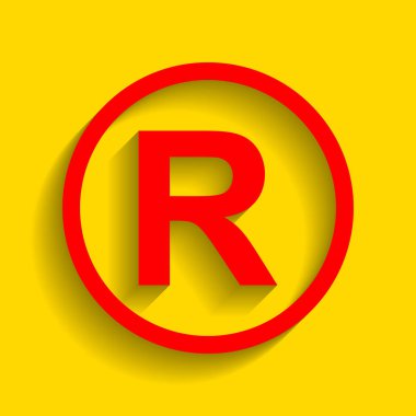 Kayıtlı ticari marka işareti. Vektör. Altın arka plan üzerinde yumuşak gölge ile kırmızı simge.