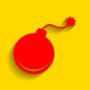 Bomba işareti illüstrasyon. Vektör. Altın arka plan üzerinde yumuşak gölge ile kırmızı simge.