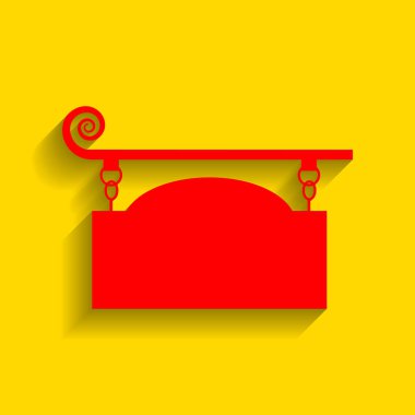 Eski moda tasarımı için Ferforje işareti. Vektör. Altın arka plan üzerinde yumuşak gölge ile kırmızı simge.