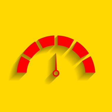 Hız göstergesi işareti illüstrasyon. Vektör. Altın arka plan üzerinde yumuşak gölge ile kırmızı simge.
