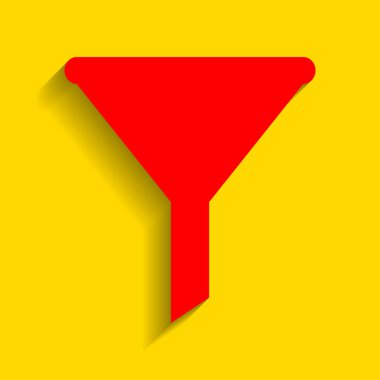 Basit kayıt filtreleme. Vektör. Altın arka plan üzerinde yumuşak gölge ile kırmızı simge.