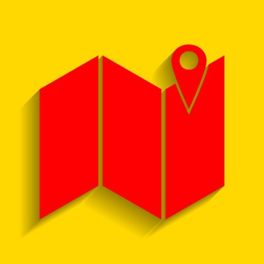 Harita üzerinde toplu iğne. Vektör. Altın arka plan üzerinde yumuşak gölge ile kırmızı simge.