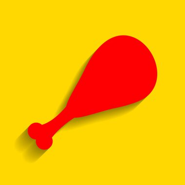 Tavuk bacağı işareti. Vektör. Altın arka plan üzerinde yumuşak gölge ile kırmızı simge.