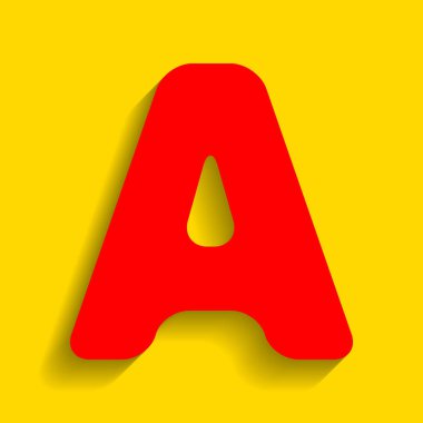 Harf A sign şablon öğesi tasarım. Vektör. Altın arka plan üzerinde yumuşak gölge ile kırmızı simge.