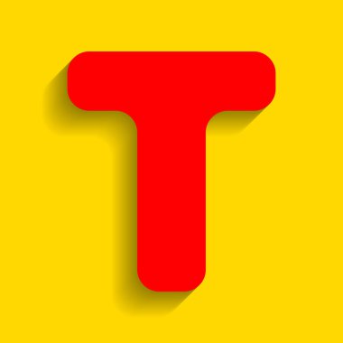 T harfinin işareti şablon öğesi tasarım. Vektör. Altın arka plan üzerinde yumuşak gölge ile kırmızı simge.