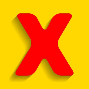Mektup X işareti tasarım şablonu öğesi. Vektör. Altın arka plan üzerinde yumuşak gölge ile kırmızı simge.