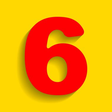 6 numaralı işaret tasarım şablonu öğesi. Vektör. Altın arka plan üzerinde yumuşak gölge ile kırmızı simge.