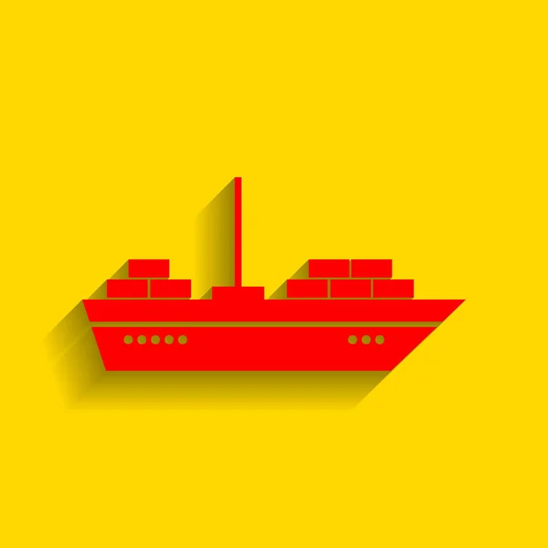 Schip teken illustratie. Vector. Rode pictogram met zachte schaduw op gouden achtergrond. — Stockvector