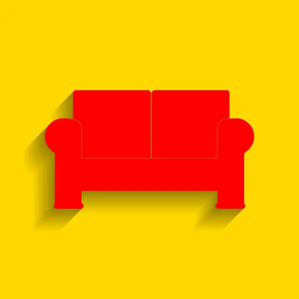 Sofaschild-Illustration. Vektor. rotes Symbol mit weichem Schatten auf goldenem Hintergrund. — Stockvektor