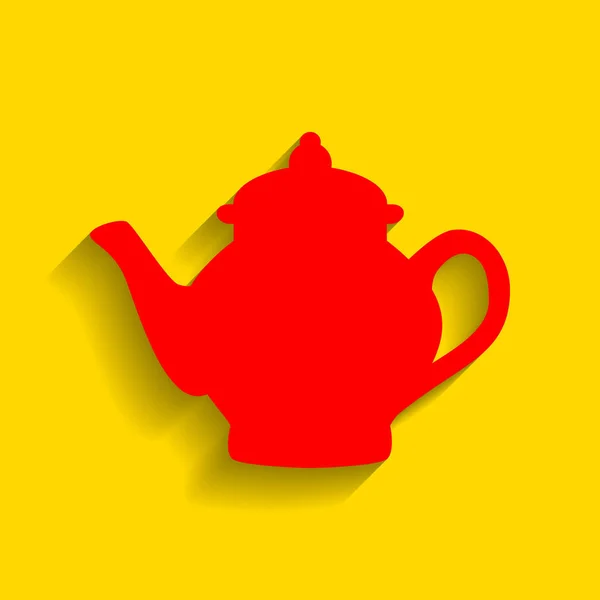 Tea maker sign. Vector. Red icon with soft shadow on golden background. — Stock Vector