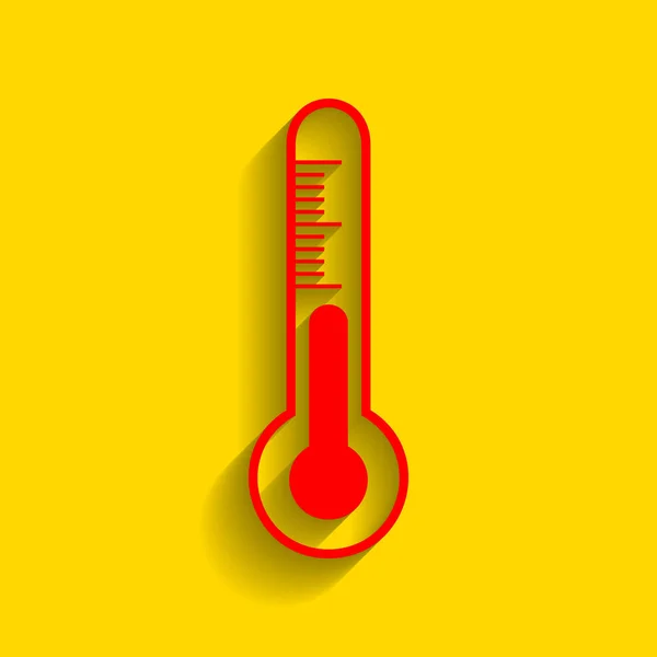 Meteo diagnostické technologie teploměru znamení. Vektor. Červená ikona s měkký stín na zlaté pozadí. — Stockový vektor