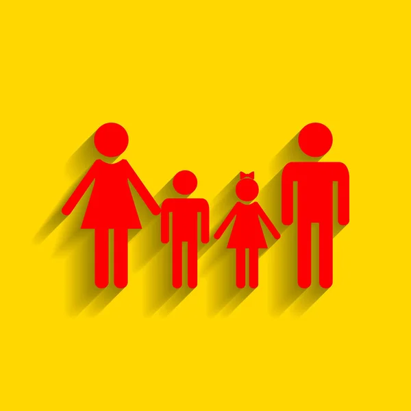 Familie teken. Vector. Rode pictogram met zachte schaduw op gouden achtergrond. — Stockvector