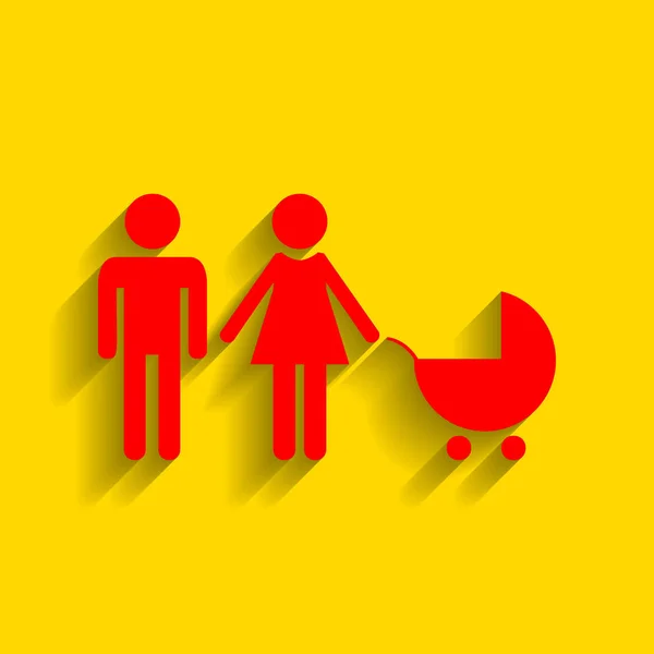 가족 사인 그림입니다. 벡터입니다. 부드러운 그림자 황금 배경에 빨간색 아이콘. — 스톡 벡터