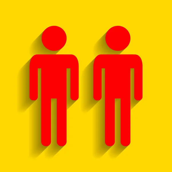 Signe de famille gay. Vecteur. Icône rouge avec ombre douce sur fond doré . — Image vectorielle