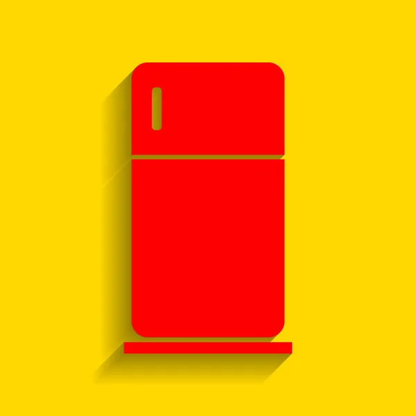 Hűtőszekrény jel illusztráció. Vektor. A puha shadow arany háttér piros ikon. — Stock Vector