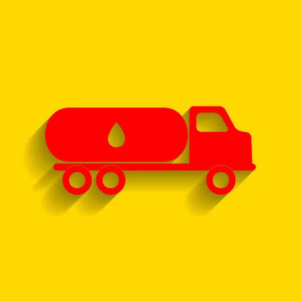 車は、オイルのサインを転送します。ベクトル。金色の背景にソフト シャドウの付いた赤いアイコン. — ストックベクタ