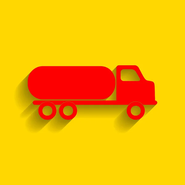 Carros de transporte assinados. Vector. Ícone vermelho com sombra suave no fundo dourado . —  Vetores de Stock