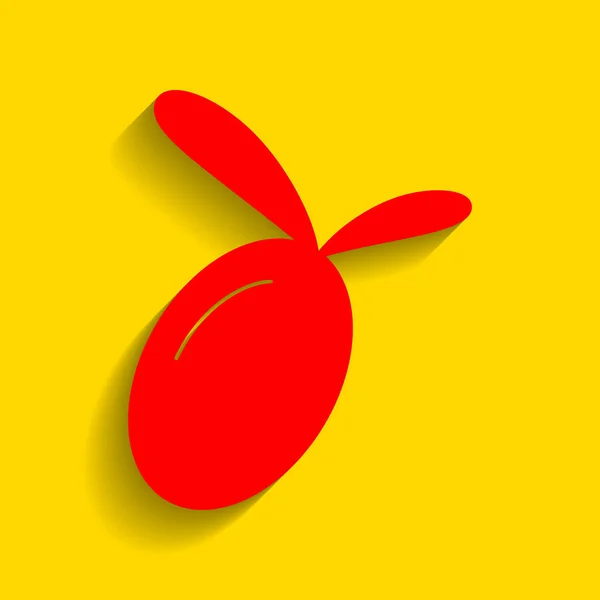Olivenschild-Illustration. Vektor. rotes Symbol mit weichem Schatten auf goldenem Hintergrund. — Stockvektor