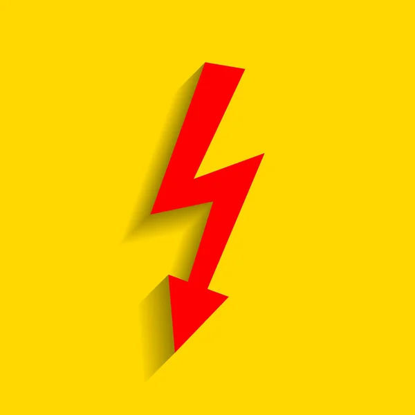 High voltage danger sign. Vector. Red icon with soft shadow on golden background. — Stock Vector