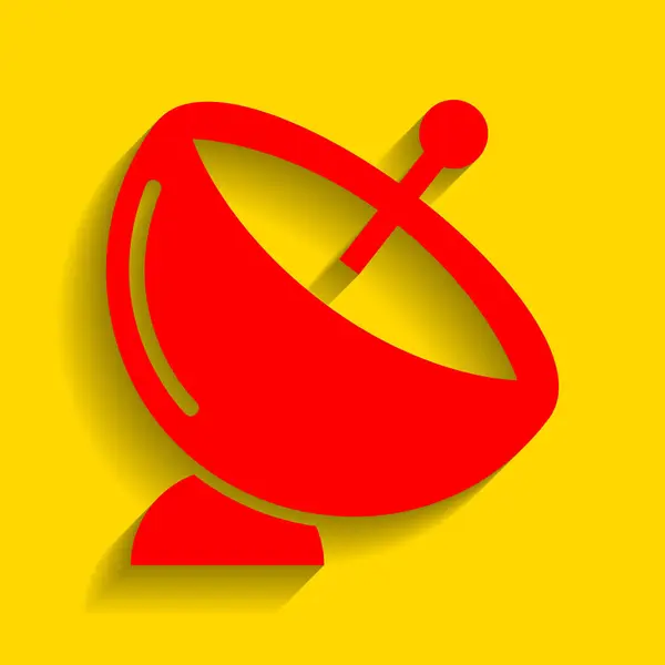 Satelliet schotel teken. Vector. Rode pictogram met zachte schaduw op gouden achtergrond. — Stockvector