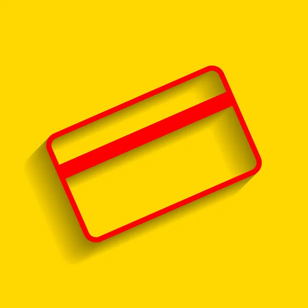 Símbolo de cartão de crédito para download. Vector. Ícone vermelho com sombra suave no fundo dourado . —  Vetores de Stock