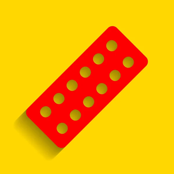 Medikamententabletten. Vektor. rotes Symbol mit weichem Schatten auf goldenem Hintergrund. — Stockvektor