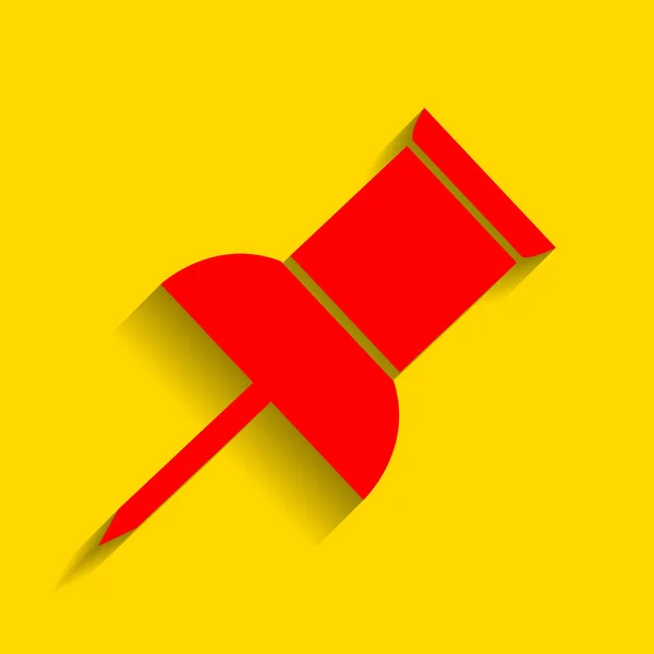 Pin push sign. Vector. Icono rojo con sombra suave sobre fondo dorado . — Archivo Imágenes Vectoriales