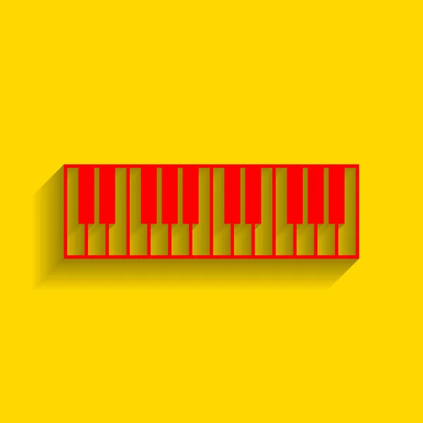 Piano toetsenbord teken. Vector. Rode pictogram met zachte schaduw op gouden achtergrond. — Stockvector