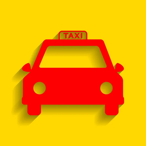 Taksi işareti illüstrasyon. Vektör. Altın arka plan üzerinde yumuşak gölge ile kırmızı simge. — Stok Vektör