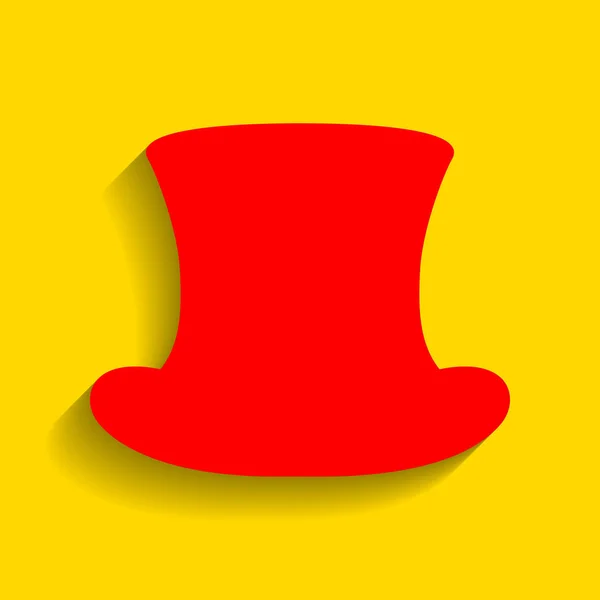 Σημάδι επάνω hat. Διάνυσμα. Κόκκινο εικονίδιο με απαλή σκιά σε χρυσό φόντο. — Διανυσματικό Αρχείο