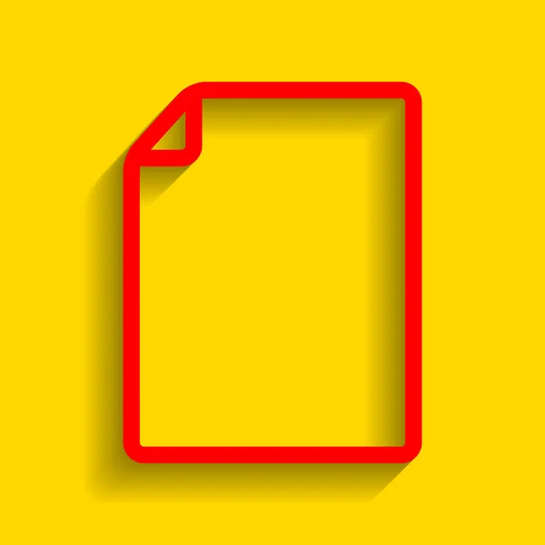 Ilustración vertical del signo de documento. Vector. Icono rojo con sombra suave sobre fondo dorado . — Vector de stock