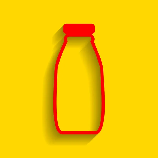 Milchflaschenschild. Vektor. rotes Symbol mit weichem Schatten auf goldenem Hintergrund. — Stockvektor