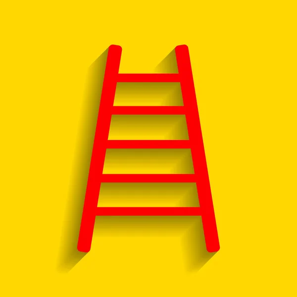 Ilustração do sinal da escada. Vector. Ícone vermelho com sombra suave no fundo dourado . — Vetor de Stock