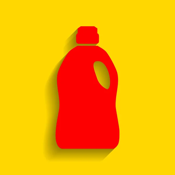 Botella de plástico para limpiar. Vector. Icono rojo con sombra suave sobre fondo dorado . — Archivo Imágenes Vectoriales
