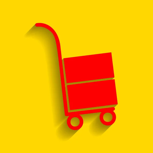 Hand truck sign. Vector. Red icon with soft shadow on golden background. — Stock Vector