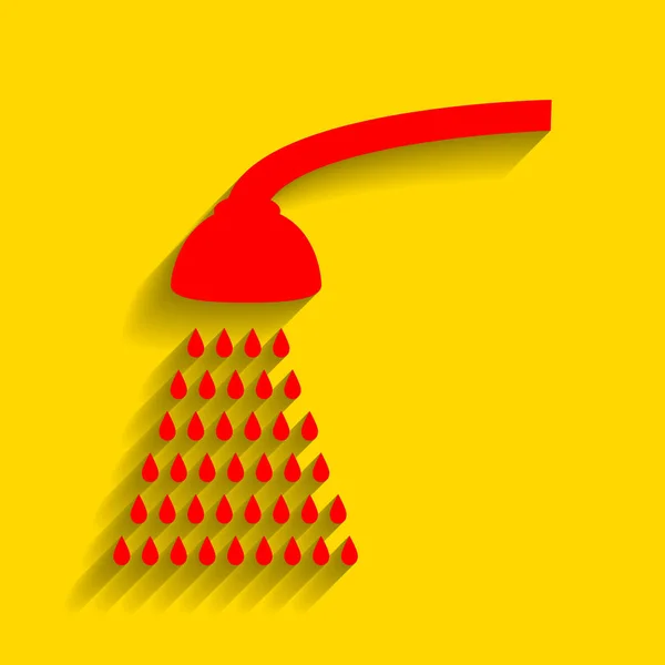 Shower simple sign. Vector. Red icon with soft shadow on golden background. — Stockvector