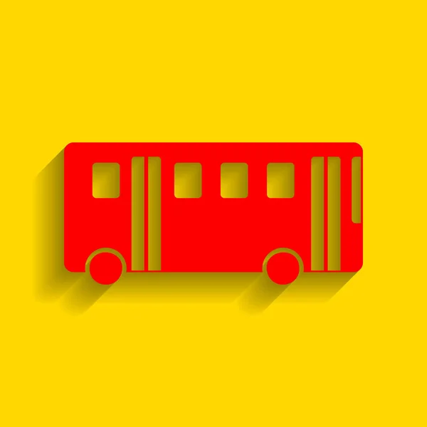 버스 간단한 부호입니다. 벡터입니다. 부드러운 그림자 황금 배경에 빨간색 아이콘. — 스톡 벡터