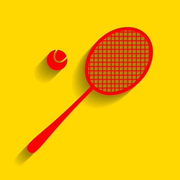Señal de raqueta de tenis. Vector. Icono rojo con sombra suave sobre fondo dorado . — Archivo Imágenes Vectoriales