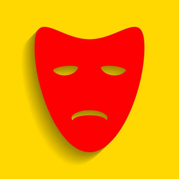 悲劇演劇マスク。ベクトル。金色の背景にソフト シャドウの付いた赤いアイコン. — ストックベクタ