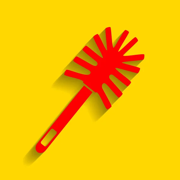 Toilet brush doodle. Vector. Red icon with soft shadow on golden background. — Stock Vector