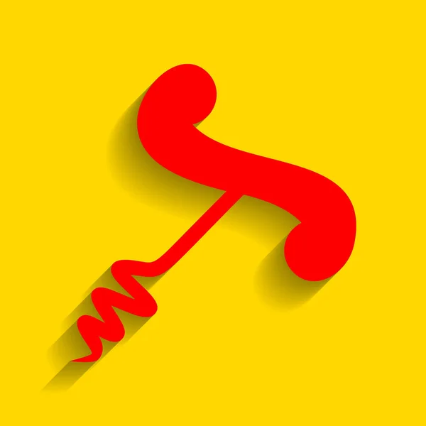 Signo de sacacorchos simple. Vector. Icono rojo con sombra suave sobre fondo dorado . — Vector de stock