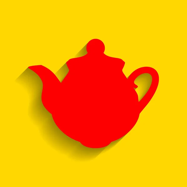 Tea maker Kitchen sign. Vector. Red icon with soft shadow on golden background. — Stock Vector