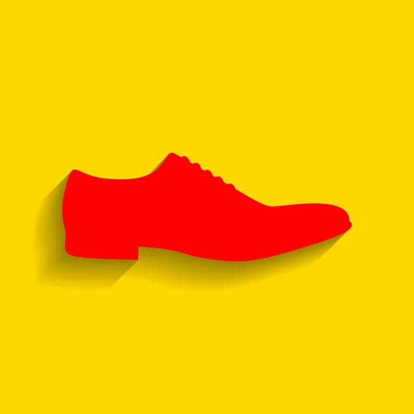 Знак мужской обуви. Вектор. Красный значок с мягкой тенью на золотом фоне . — стоковый вектор